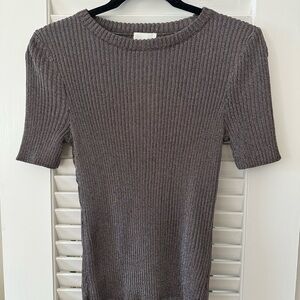 H&M Charcoal Ribbed Short Sleeve Top